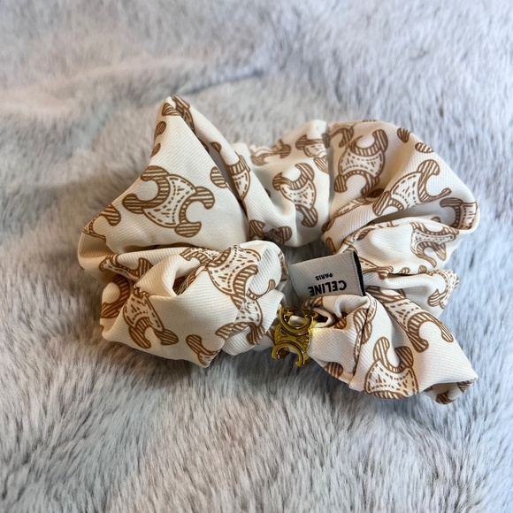 Celine Scrunchie Triomphe Camo in Silk and Brass and Gold Finish - Picture 1 of 9